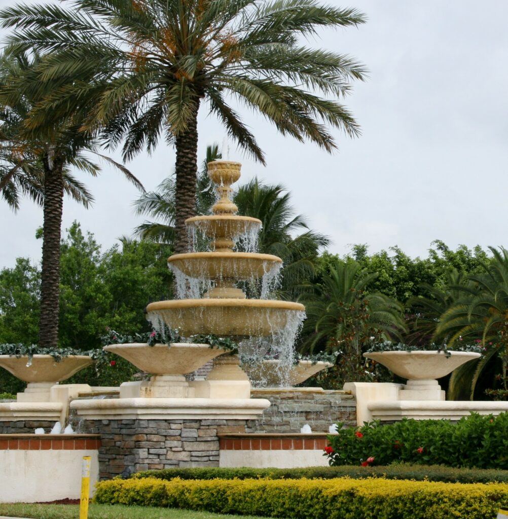 A stone outdoor water fountain enhance any space