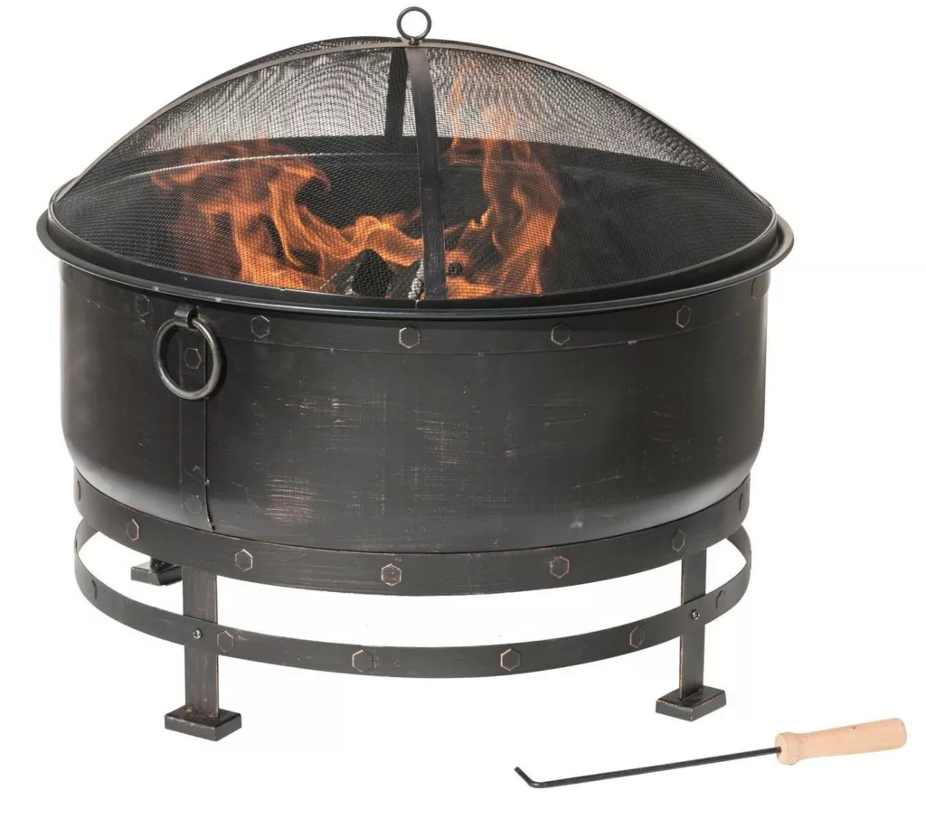 Tabletop gas fire pits. The one shown here is a wood burning or artificial fuels fire pit with a safety cover